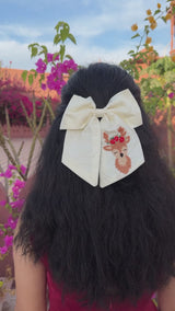 Raindear Hand Embroidered Bow Hair Clip – Ivory