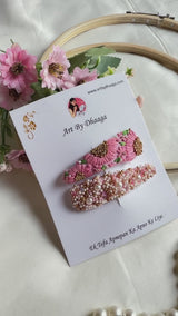 Twinkle Hand Embroidered Pink Pearl & Bead Tic-Tac Hair Clips