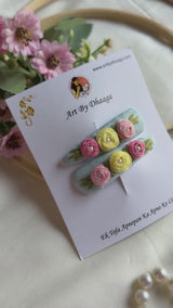 Niya Sky Blue Hand Embroidered Floral Tic-Tac Hair Clips