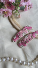 Inchanted Beige Hand Embroidered Tic-Tac Hair Clips