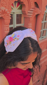 White Floral Hand Embroidered Headband