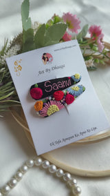 Personalized Black Floral Hand Embroidered Tic Tac Clips