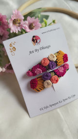 Phoolkari Hand Embroidered Multicolor Tic-Tac Hair Clips