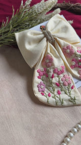 Vanilla Bloom Hand Embroidered Floral Hair Bow