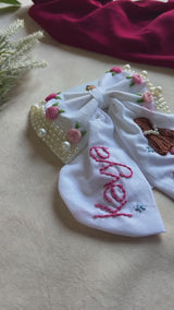 Jalpari White Bow – Hand Embroidered Personalized Pearl Hair Bow