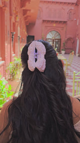 White Rosey Hand Embroidered Clutcher Bow