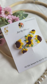 Sunflower Hand Embroidered White Floral Tic-Tac Hair Clips