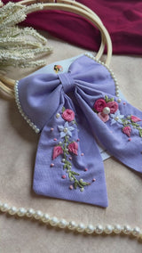 Jiya Re Lavender Hand Embroidered Floral Bow Hair Clip