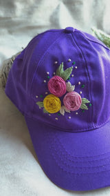 Purple Trio Bloom Hand Embroidered Cap