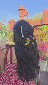 Evil Eye Black Hand Embroidered Bow Hair Clip