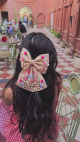 Apsara Beige Hand Embroidered Floral Bow Hair Clip