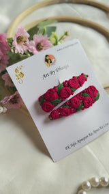 Sabnam Hand Embroidered Red Rose Tic-Tac Hair Clips