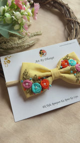 Little Daisy Hand Embroidered Toddler Bow Hair Tie – Yellow Floral Rubber Band