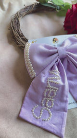 Personalized Pearl Name Lavender Bow Hair Clip