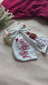 Aaina White Personalized Hand Embroidered Bow Hair Clip
