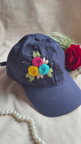 Midnight Bloom Hand Embroidered Cap