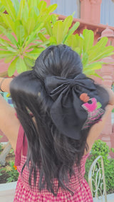 Khoobsurat Black Hand Embroidered Bridal Bow Hair Clip