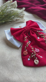 Aaradhya Red Hand Embroidered Bow Hairband