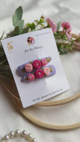 Niya Lavender Hand Embroidered Floral Tic Tac Clips
