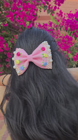 Floral Pink Noor Mini Pearl Bow
