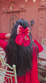 Aaina Red Personalized Hand Embroidered Bow Hair Clip