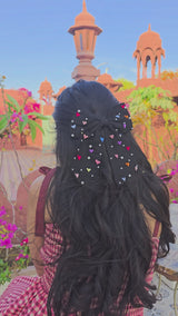 Cupid Embrace Black Hand Embroidered Heart Bow Hair Clip