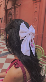 Khoobsurat White Hand Embroidered Bridal Bow Hair Clip