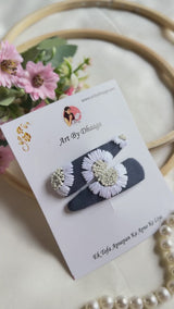 Daisy Denim Hand Embroidered Tic-Tac Hair Clips