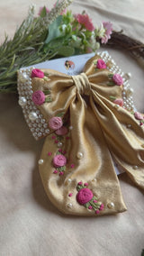Golden Godavari Hand Embroidered Pearl Bow Hair Accessory