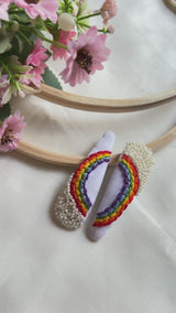 Rainbow Hand Embroidered Tic-Tac Hair Clips with Pearl Detailing