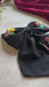 Saheli Black Bow – Hand Embroidered BFF Pearl Hair Bow