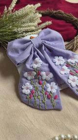 Lavender Poetry Hand Embroidered Floral Hair Bow