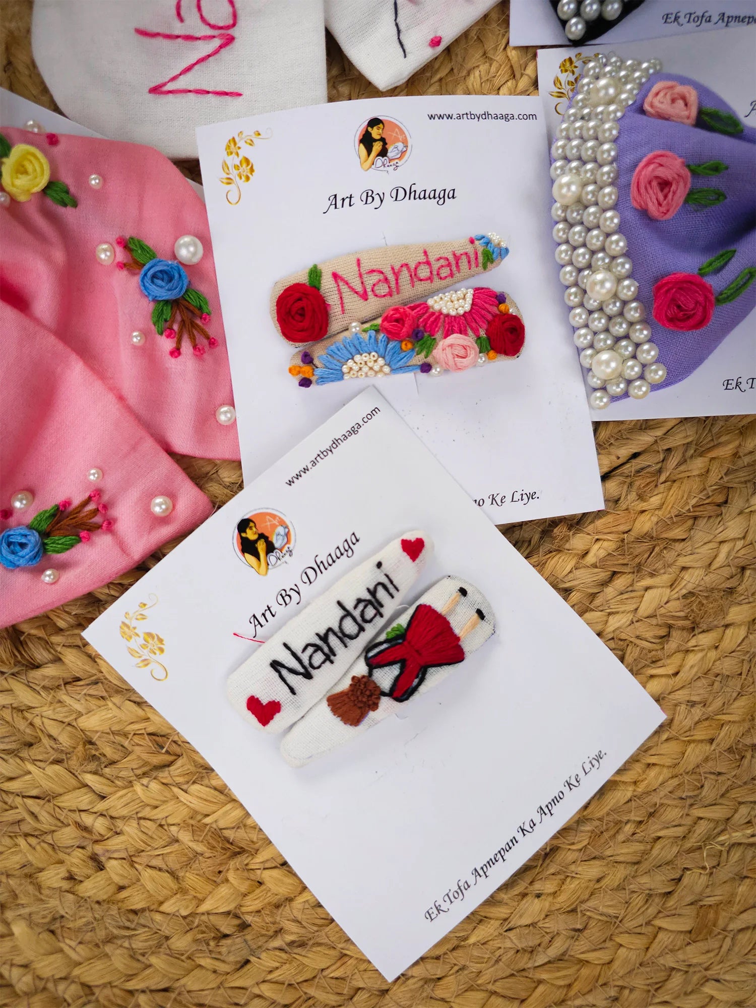 Tic Tac Keeps Set – Hand Embroidered Personalized Hair Clips