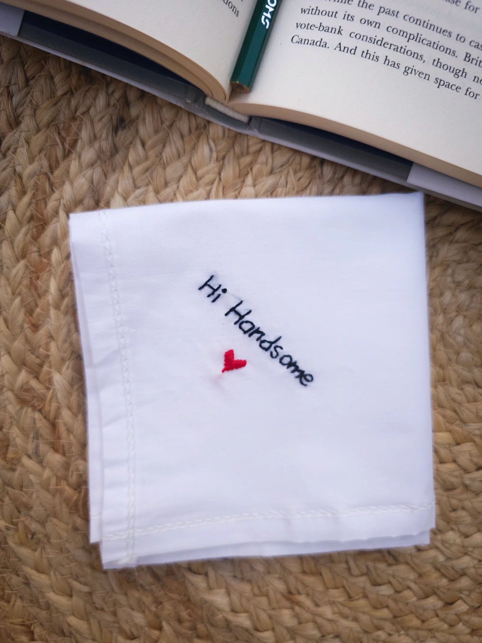 Hi Handsome Hankey – Hand Embroidered Romantic Gift