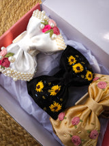 Threaded Trio Clutcher Bow Set – Hand Embroidered Gift Hamper