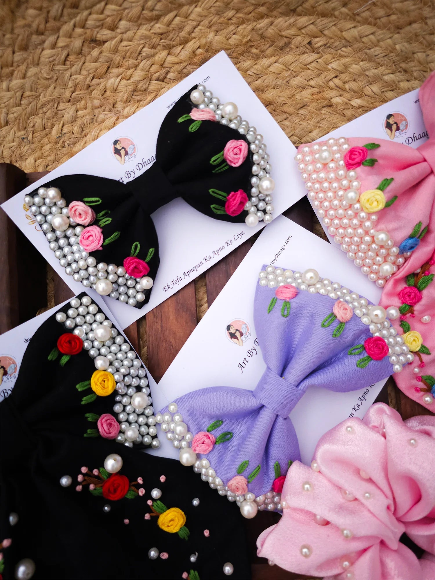 Midnight Blush Gift Hamper – Hand Embroidered Hair Accessories Set