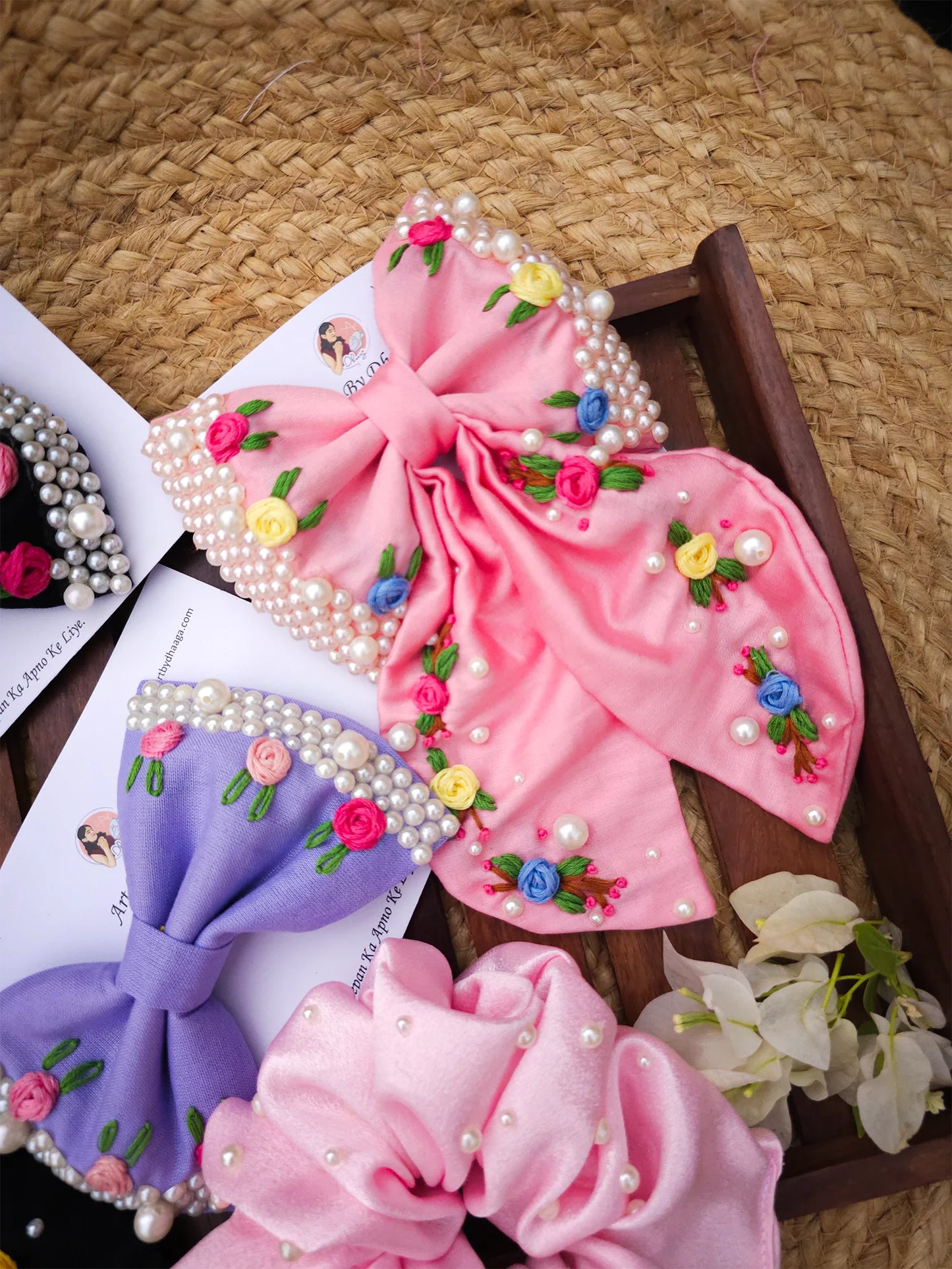 Midnight Blush Gift Hamper – Hand Embroidered Hair Accessories Set