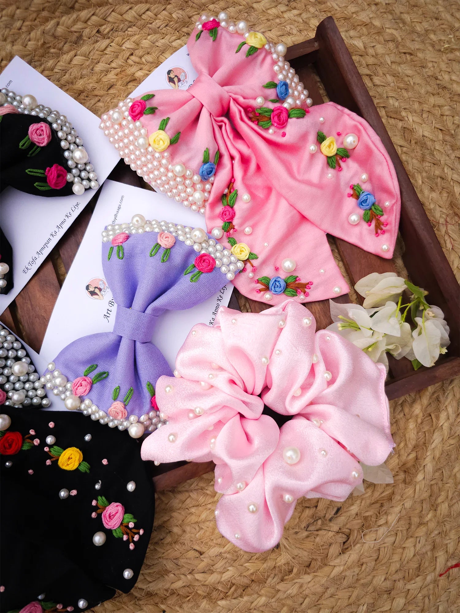 Midnight Blush Gift Hamper – Hand Embroidered Hair Accessories Set