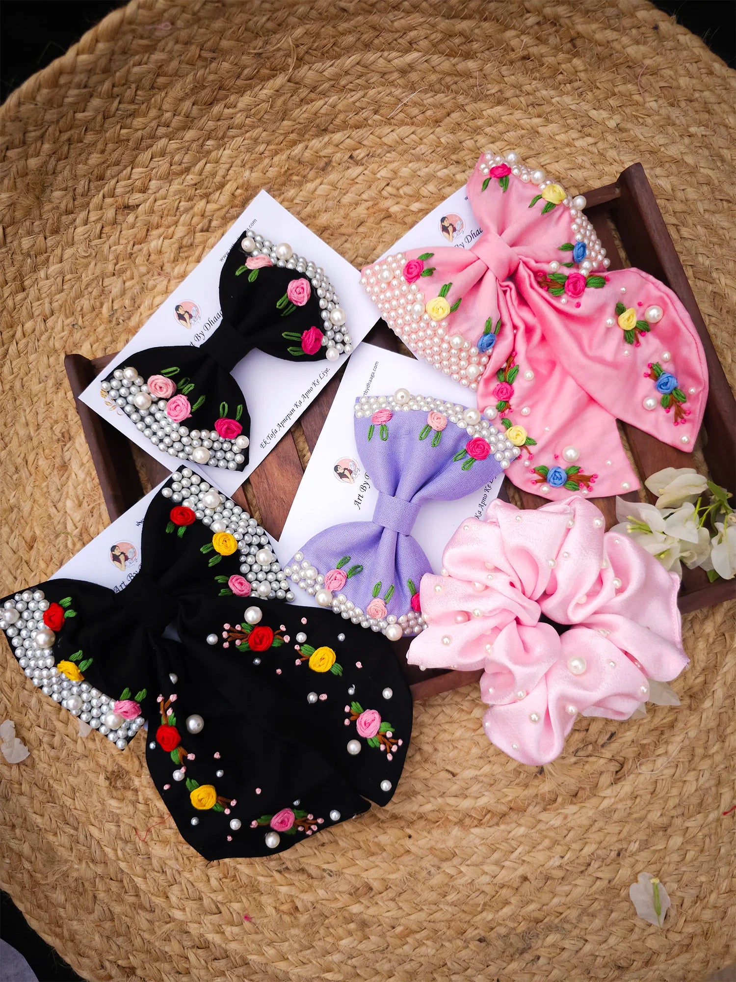 Midnight Blush Gift Hamper – Hand Embroidered Hair Accessories Set