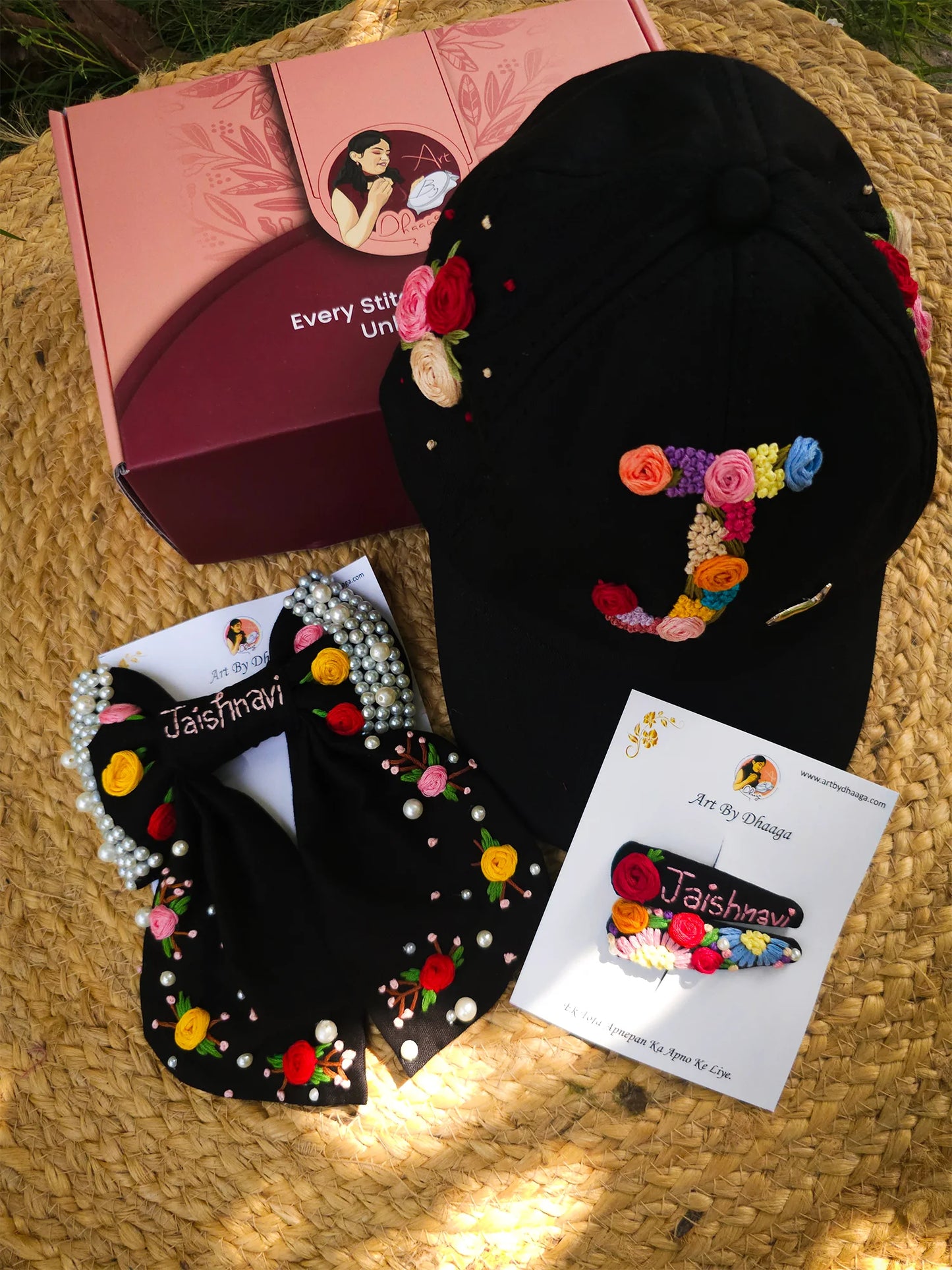 Gulnaar Luxe Personalized Hamper – Hand Embroidered Black Gift Set