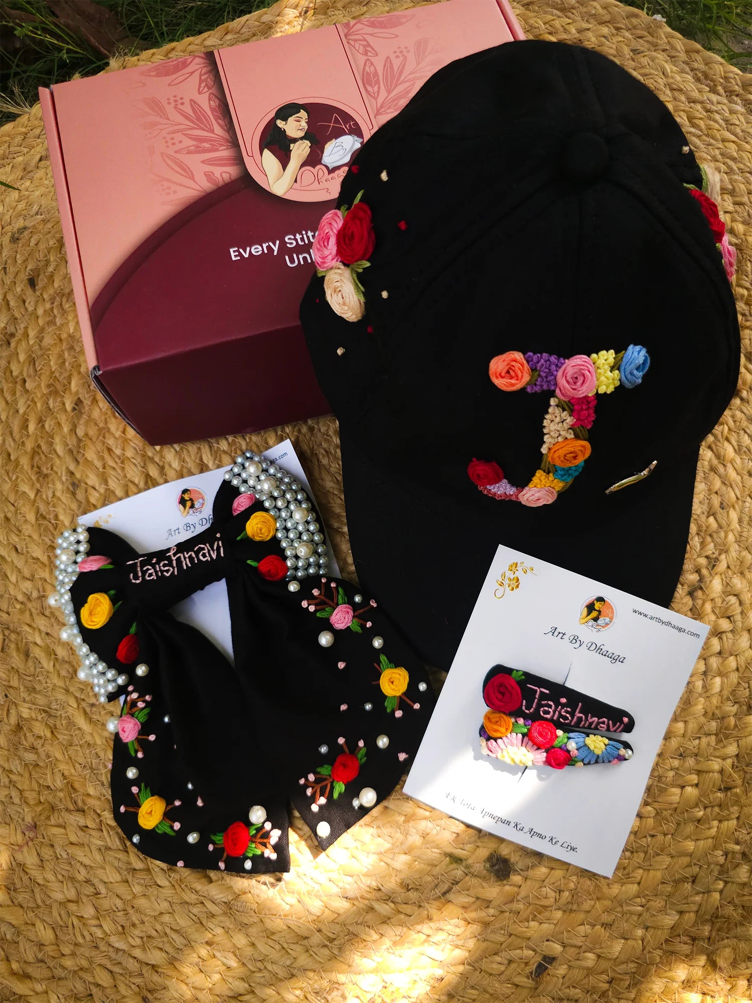 Gulnaar Luxe Personalized Hamper – Hand Embroidered Black Gift Set