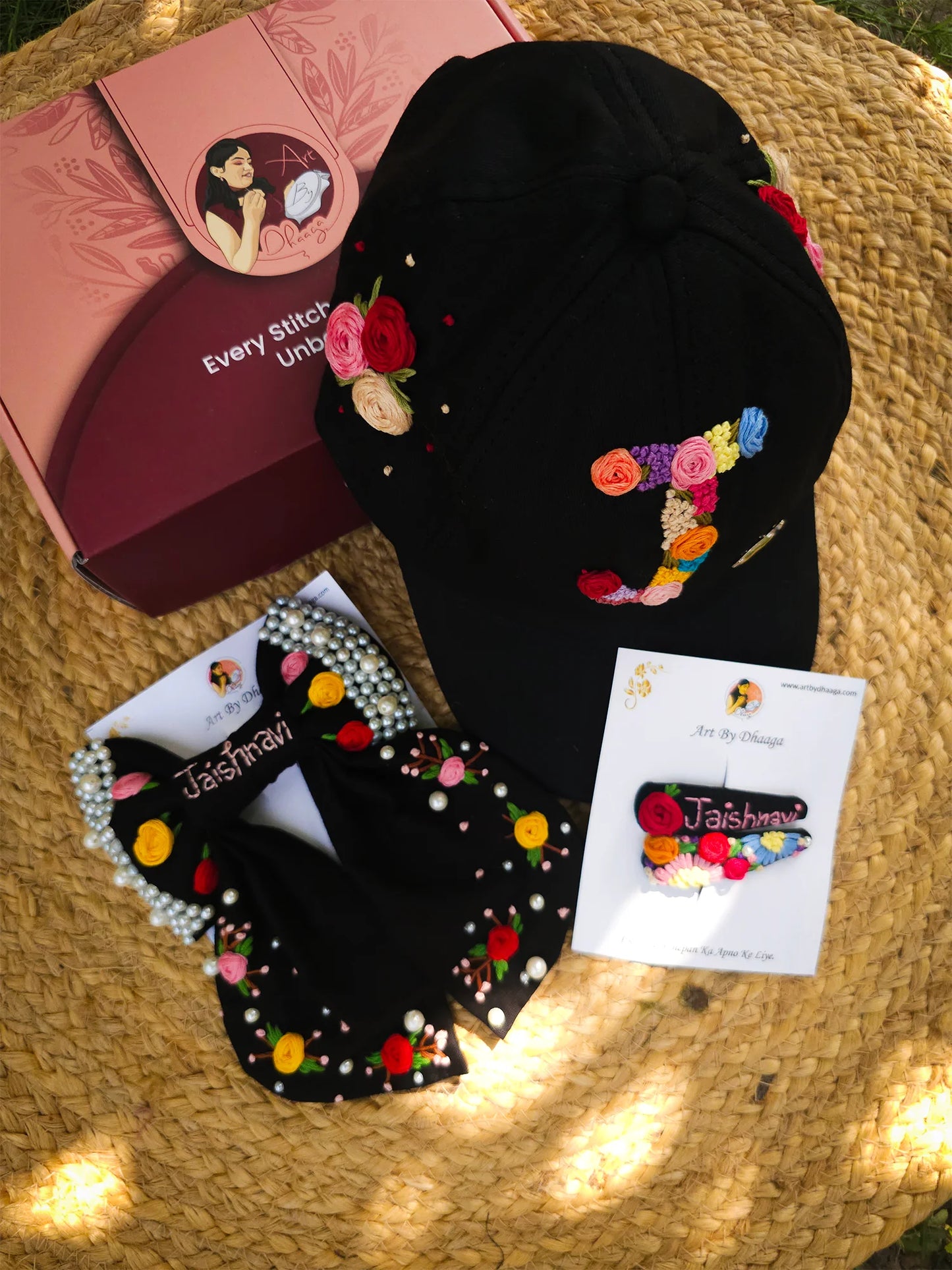Gulnaar Luxe Personalized Hamper – Hand Embroidered Black Gift Set
