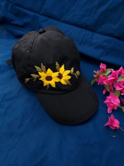 Sunflower Embroidery Cap-Black