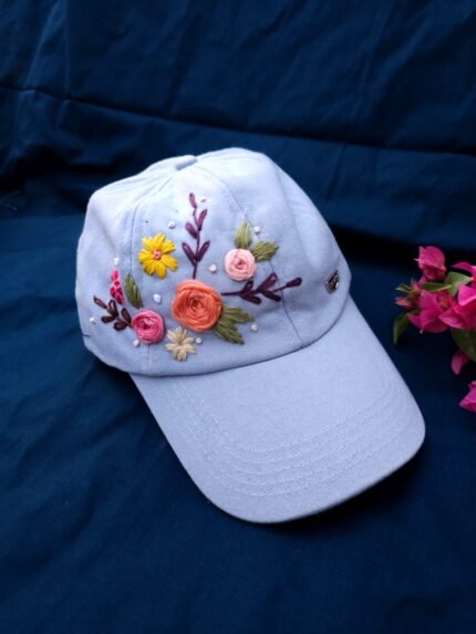 Floral Cap- Sky Blue