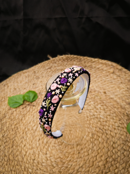 Twilight Bloom – Hand-Embroidered Headband
