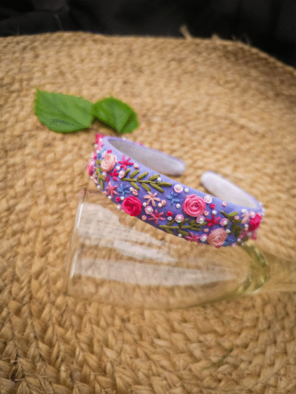Royal Rosewood – Hand-Embroidered Floral Headband 💜🌸