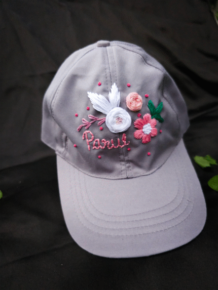 Grey Blush  – Hand-Embroidered Summer Cap