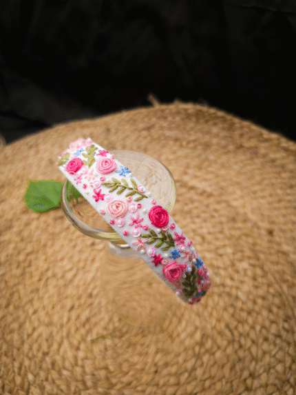 🌸 Whispering Petals – Hand-Embroidered Headband