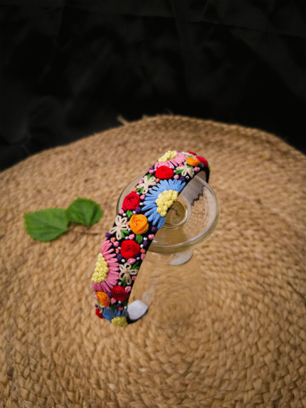 🌙 Moonlit Flora – Hand-Embroidered Headband