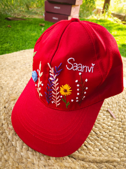 Red Love Cap ❤️ – Personalised Hand-Embroidered Summer Cap